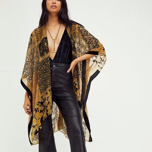 NWT Free People Beguiled Patchwork Burnout Velvet Kimono Black